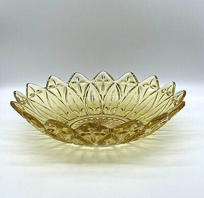 #ad Federal Amber Glass Star Petal Design Serving Bowl 10” Vintage