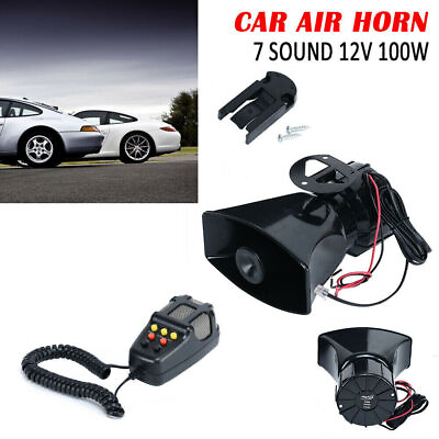 #ad 100W 12V 7 Sound Loud Car Alarm Police Fire Horn Siren PA Speaker MIC System US
