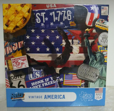 #ad Freedom Patriotic American Flag Eagle Statue of Liberty 500 Pc Puzzle New