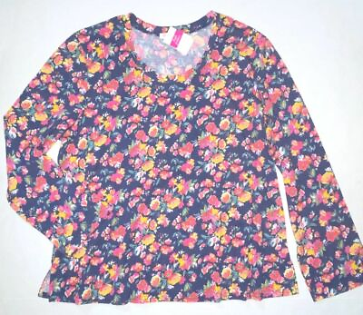 #ad FRESH PRODUCE 1X Blue $49 Garden Blooms FLORAL Scoop LS Jersey Tee Top NWT New