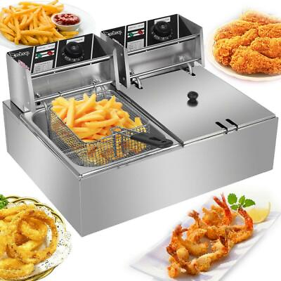 #ad ZOKOP 5000W Electric Countertop Deep Fryer 2 Tank Commercial Restaurant 12L