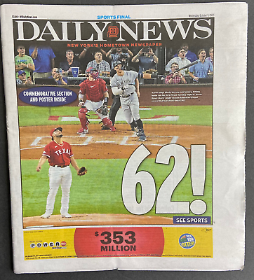 #ad Aaron Judge 62 Home Runs breaks Roger Maris New York Daily newspaper 10 5 2022