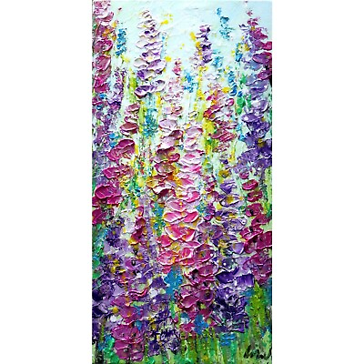 #ad Wildflower Symphony Original Oil Impasto Painting of Lupine Blue Forget Me Nots
