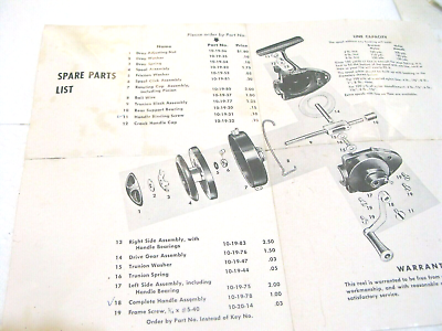 #ad Old unknown make spinning reel schematic parts list how to foldout collector