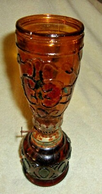 #ad #ad Antique Mini AMBER GLASS Oil or Kerosene Lamp 8quot;