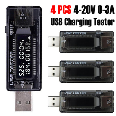 #ad 4PCS USB Power Tester Voltage Current Capacity Meter 4 20V 3A Chargers amp; Cables