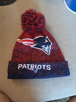 #ad New England Patriots Red Blue White Heathered Winter Pom Pom Hat