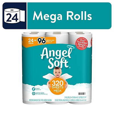 #ad Angel Soft Toilet Paper 24 Mega Rolls = 96 Regular Rolls 2 Ply New