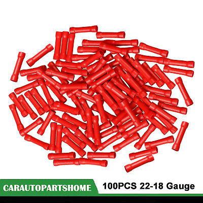 #ad 100Pcs Red 22 18 Gauge AWG Ga Wire Butt Connectors Vinyl Car Radio Terminals