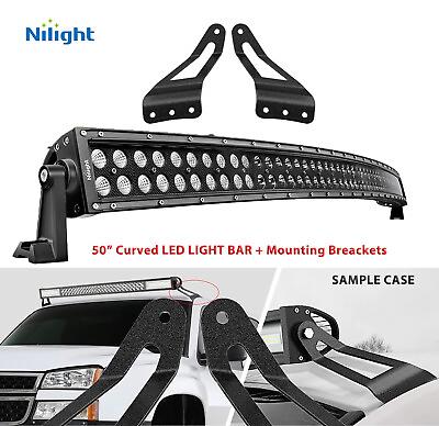 Curved 50quot; 288W LED Light Bar Mount Brackets For Chevy Silverado amp; GMC 2007 14