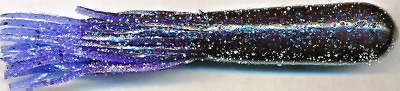 #ad Mizmo Tubes 4 Inch Flashers Junebug Purple with Electric Blue Tail