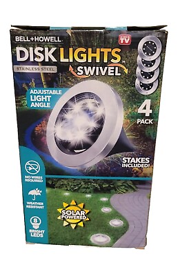 #ad Solar Powered Outdoor LED In Ground Swivel Disk Path Lights 4 Pack