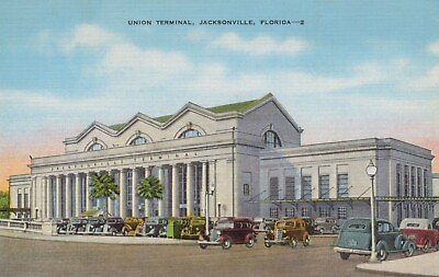 #ad #ad Union Terminal Jacksonville Florida Classic Car Vintage Linen Post Card