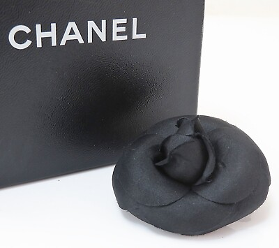 #ad Authentic CHANEL Black Fabric Camellia Flower Small Design Brooch Pin #53417