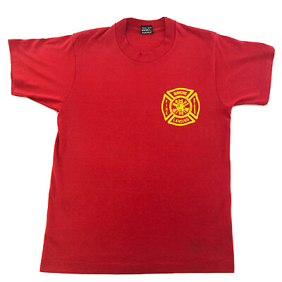 #ad Vintage 80s FIRE BRIGADE Burrows Landing USA Single Stitch T Shirt Size Medium
