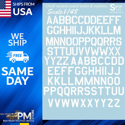 #ad Print Scale 48 003 Airplane USAF Modern Stencil Letters 3 wet decal 1 48