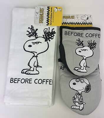 #ad Peanuts Snoopy Set Of 2 Kitchen Towels And 2 Pack Mini Mitts