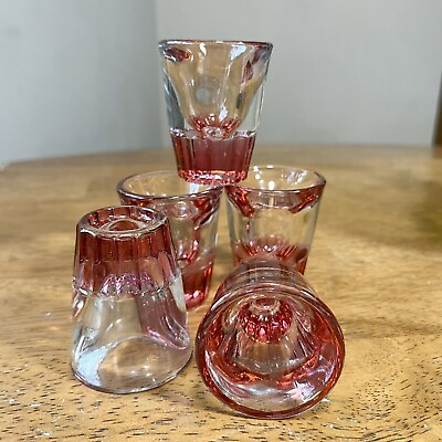 #ad Set Of 5 Cranberry Clear Whiskey Shot Glass Federal Bar Barware Vintage