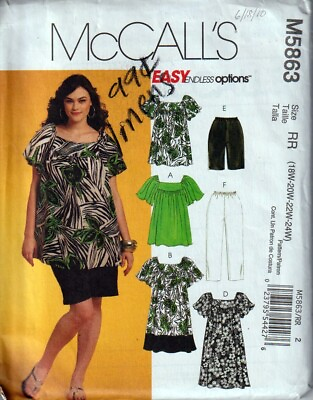 #ad McCalls Pattern 5863 Top Dresses Shorts Capri Miss Plus Size RR 18W to 24W
