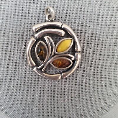 #ad Sterling silver Amber pendant