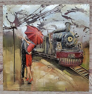 #ad Metal Decoration Oil Painting Wall Art Train and Couple Iron 3D Dimension