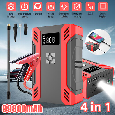 #ad Jump Starter With Air Compressor 2000A Power Battery Charger Emergency Booster