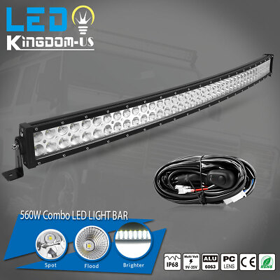 42inch 560W Curved LED Light Bar Offroad Driving Lamp Wiring Harness Kit SUV