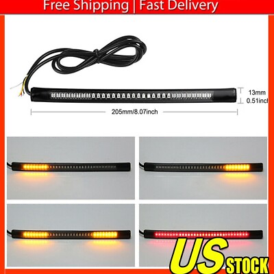 #ad 48LED Turn Flexible Signal Motorcycle Amber Integrated Strip Brake Tail Light V