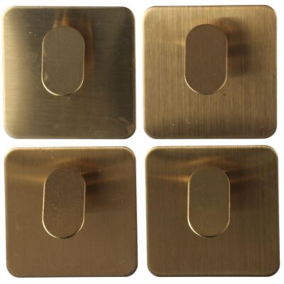#ad 4 Pack Adhesive Hooks Brushed Gold Heavy Duty Stainless Steel Towel Hook Robe...