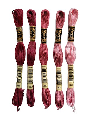#ad DMC 6 Strand Embroidery Cotton Bundle Mauve Color Family 5 Skeins of Thread