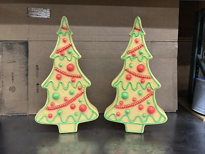 #ad Blow Mold Tan Gingerbread Tree Christmas Colors Union Don Featherstone PAIR
