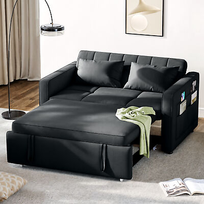 #ad 55quot; 3 in 1 Convertible Sleeper Sofa Bed Velvet Loveseat Pull Out Sofa Bed Couch
