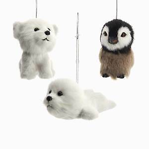 #ad Furry Baby Penguin Seal and Bear Ornaments 3 Assorted F2055 w