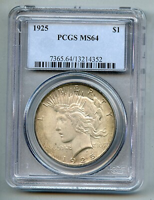 #ad 1925 Peace Silver Dollar PCGS MS 64