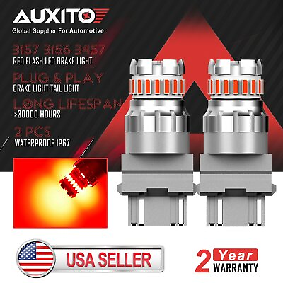 #ad AUXITO 3157 Red LED Strobe Flashing Blinking Brake Stop Tail Light Parking Bulb