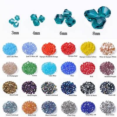 #ad 3mm 4mm 6mm 8mm Bicone Faceted Crystal Glass Loose Crafts Beads Jewelry Making