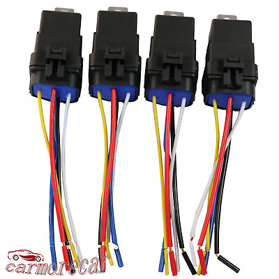 #ad 4 pack 5 pin amp; wire Heavy Duty Car Auto Relay 12V 40 amp Waterproof Plug Socket