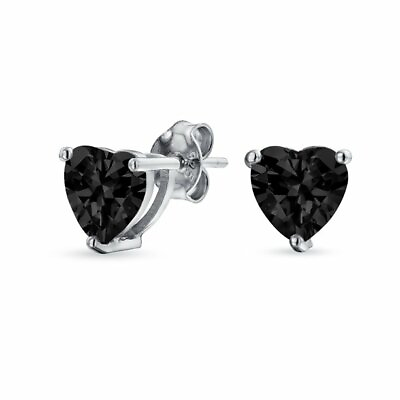 #ad Solid 925 Sterling Silver Black Heart 5mm Stud Earrings For Women
