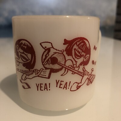 Vintage Federal The Beatles Yea Yea red Coffee Mug Cup Milk Glass