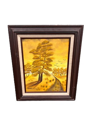 #ad Hugh Newell Signed Modernist Impasto Impressionist Autumn tree oil painting