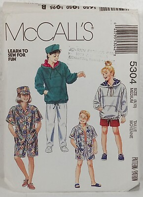 #ad McCall#x27;s Pattern 5304 Unisex Sweatshirt Pants Shorts Hat Cut VTG 90s Sz M 8 10