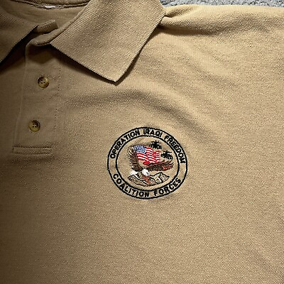 #ad US Army Operation Iraqi Freedom Polo Shirt Mens Large Brown Military Vintage Y2K