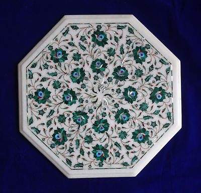 #ad 18quot; Handicraft corner White Marble Table Top Pietra Dure Inlay Work
