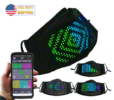 #ad LED Face Mask Bluetooth 7 Color APP Programmable USB Rechargeable Halloween Xmas