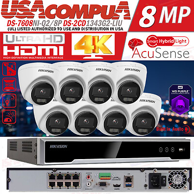 #ad Hikvision 8CH 4K NVR 8POE IP Camera System DS 2CD1343G2 LIU 4MP Hybrid Light Lot
