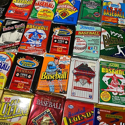 #ad 100 Vintage Baseball MLB Cards In 8 Factory Sealed Packs Unopened Lot HOF Rookie