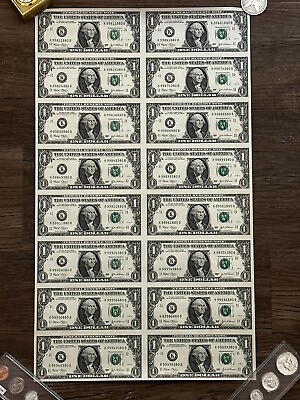 #ad Sheet of 16 Uncut One Dollar Bills 2003 Federal Reserve Bank Notes Rolled