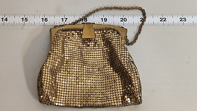 #ad Whiting amp; Davis Gold Mesh Bag 1960s 4.5quot; X 4.5quot; Made in the USA Wrist Strap Nice