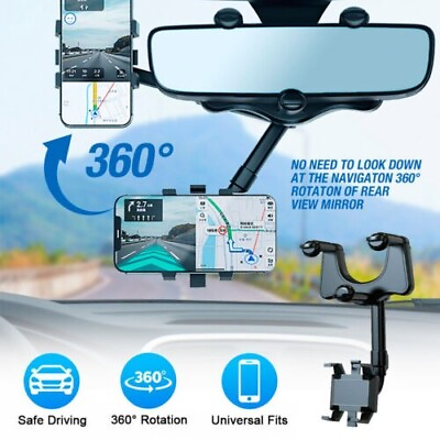 #ad 360° Car Phone Holder Rotatable And Retractable Rearview Mirror Mount Universal