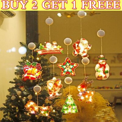 Window Christmas Hanging LED Light Xmas Ornament Suction Cup Battery Home Decor